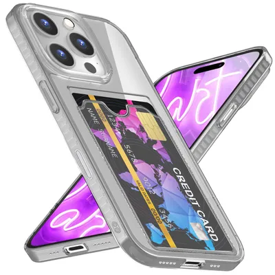Immagine prodotto di Custodia in silicone NALIA Neon per iPhone 16 Pro – Scomparto per carte e colore vivace – CARDPOP (custodia antiurto) – Marchio di Berlino – Grigio