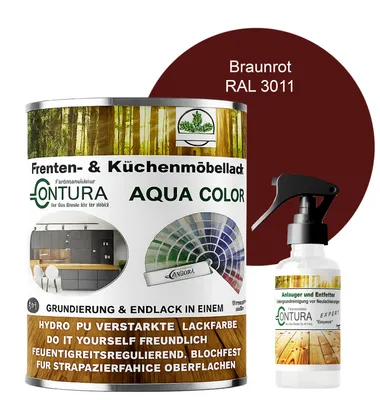 Produktbild von 750ml. + Anlauger - Contura Küchenmöbellack RAL Möbellack SEIDENMATT SET Möbelfarbe Holzlack Buntlack Küchenlack - RAL 3011 Braunrot