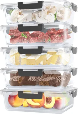 Immagine prodotto di Contenitori per alimenti in vetro - Set per la conservazione - Preparazione dei pasti - A prova di perdite, ermetici - 5 pezzi da 1050 ml - Trasparente