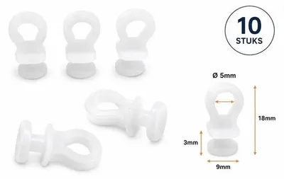 Produktbild von Unyqoos® Gardinenläufer (Vorhanggleiter) 10er Set – Kunststoff, Weiß, 18 x 9 x 5 mm – für Standard-Gardinenschienen