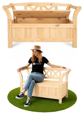 Productafbeelding van KADAX parkbank/tuinbank van hout met rugleuning, terrasbank met opbergruimte, lichtbruin