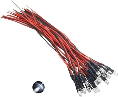 Obrázek produktu pro Blikající LED diody pro elektronické projekty – s předřazenými odpory – 20dílná sada, 12 V, bílé