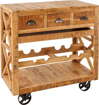 Produktbild von Barschrank BODEGA 90cm mit Rollen Mangoholz