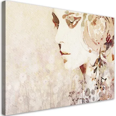Produktbild von Leinwandbild Abstraktes Frauengesicht 100x70 Feeby Beige bild für die wand bereit zum aufhängen