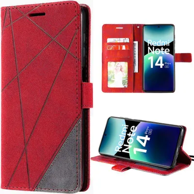 Image de Coque pour Xiaomi Redmi Note 14 Pro Plus 5G, Effet Cuir Antichoc Protection 360° - Rouge