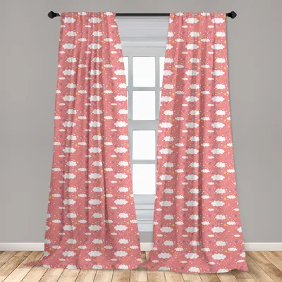 Immagine prodotto di Abakuhaus, tende per finestre, motivo: stelle con pois e nuvole, set di 2 pannelli, 150 x 245 cm
