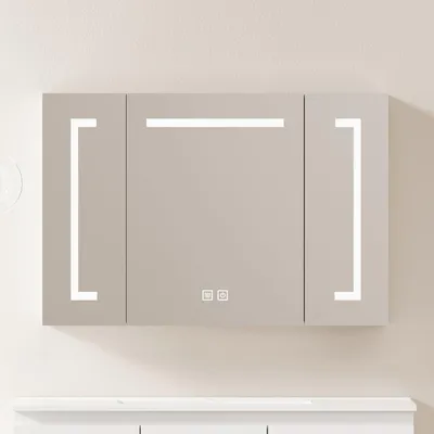 Produktbild von 90cm Stylischer LED-Spiegelschrank, Wanderschrank – Spiegelschrank mit Stauraum für Badezimmer, Wohnzimmer und Schlafzimmer
