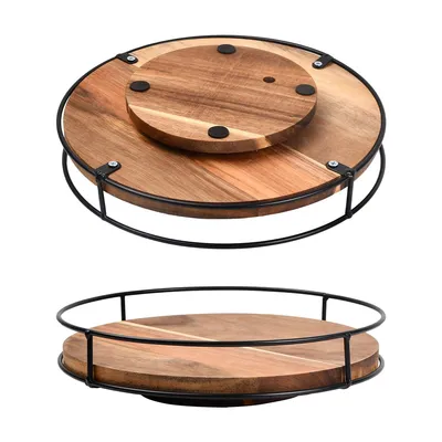Produktbild von Drehbarer holz organizer 26cm,360° lazy susan tablett für gewürze, küche, bad und speisekammer,Gewürzregale anti-rutsch und elegant,Drehteller Organiz