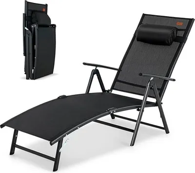 Produktbild von Sonnenliege Klappbar, Gartenliege mit Kopfkissen & 8-Fach Verstellbarer Rückenlehne, Liegestuhl maximale Belastung 150 kg (Schwarz)