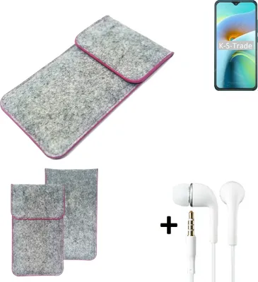 Produktbild von K-S-Trade Handy Schutz Hülle kompatibel mit Cubot J8 Schutzhülle Handyhülle Filztasche Pouch Tasche Case Sleeve Filzhülle hellgrau pinker Rand +