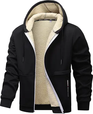 Produktbild von Winterjacke Herren Gefütterte Jacke mit Kapuze Männer Einfarbiges Mantel mit Reißverschluss Herren Winddicht Outdoorjacke Wärmend Jacke Mantel, Herren , schwarz, XL
