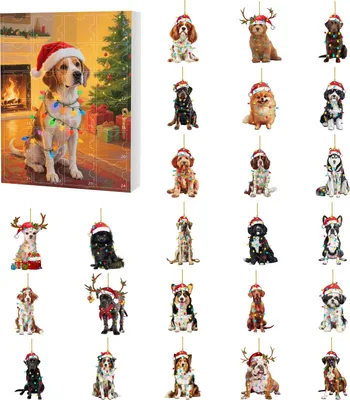 Produktbild von Hunde-Adventskalender 2025 – 24 Tage Countdown bis Weihnachten mit 24 Acryl-Hundefiguren – Weihnachtsgeschenk für Hundeliebhaber