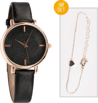 Produktbild von Damen Armbanduhr Schwarz mit Schmuckarmband – Roségoldenes Edelstahlgehäuse, Analog Quarz Ø 36 mm, Batterie inkl.