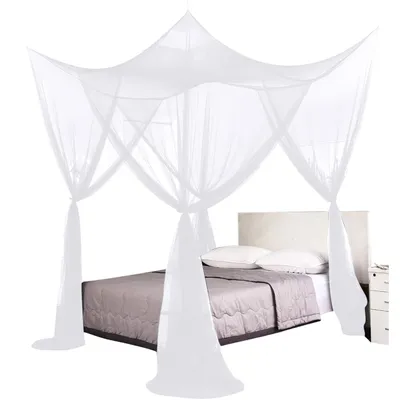 Produktbild von Moskitonetz Doppelbett mit 4 Eckpfosten, Moskitonetz Bett, Himmelbett Vorhänge 190x210x240cm, Weiß
