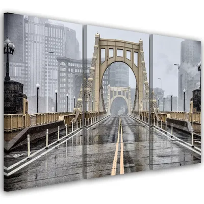 Produktbild von Triptychon auf leinwand städte & architektur - beige 60x40 cm Feeby beige wandbild bereit zum aufhängen
