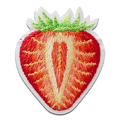 Produktbild von Mono Quick Erdbeere halbiert - Aufnäher, Bügelbild, Aufbügler, Applikationen, Patches, Flicken, zum aufbügeln, Größe: 4,4 x 3,6 cm