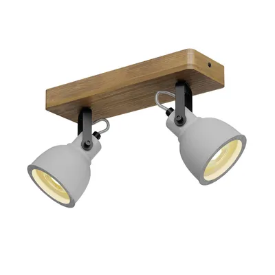 Produktbild von Lindby Spot Mitis, 30 cm, 2-flg., grau, Holz, Beton, GU10