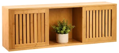 Produktbild von Relaxdays Wandregal, 2 Schiebetüren, 3 Fächer, Bambus, HBT: 33 x 92,5 x 20 cm, Hängeregal Wohnzimmer, Küche, Flur, natur