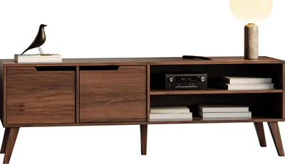 Produktbild von MIRJAN24 TV-Lowboard Nordelo 160, Stilvoll Wohnzimmer, Lowboard mit zwei Drehtüren (Farbe: Nuss Warmia)