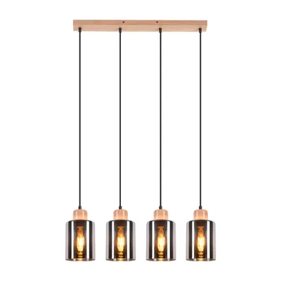 Produktbild von ZMH Pendelleuchte 4 flammig  Holz Hängelampe E27 Vintage hängend retro Hängeleuchte Rauchglas Pendellampe für Esszimmer Küche Ohne Leuhctmittel