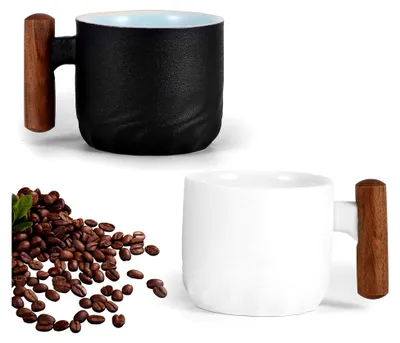 Produktbild von 2×70 ml dickwandige Espressotassen Set, Keramische Espresso- und Mokkatassen mit Henkel (schwarz+weiß)