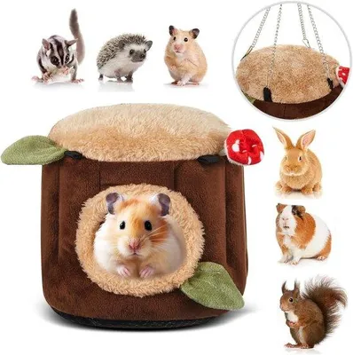 Productafbeelding van Dailygoods- Hangmat voor Kleine Dieren - Cavia/Hamsterhuis - Antislip Onderkant - Fluweel Pluche - 17 x 15 x 15 cm - Uitneembaar Kussen - Knuffelhol