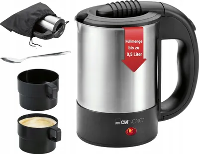 Produktbild von Reise-Elektrischer Wasserkocher 0,5L Edelstahl 1000W Mit Tassen, Tasche