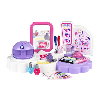 Produktbild von Smoby Glam Kinderkosmetik 3-in-1 Glow Station - Kinder-Beauty Spielset mit Nagelstudio, Make Up und Tattoo Set, ab 6 Jahre