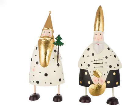 Immagine prodotto di Gilde Figur, Santa, "Santa", gepunktet, Eisen, goldfarben, weiß, , , L. 7,5 cm, B. 16,5 cm, H. 33 cm 2 Stück wie abgebildet 55894