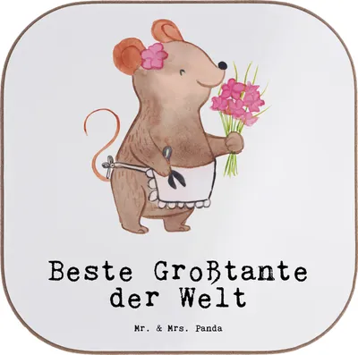 Produktbild von Mr. & Mrs. Panda Tischschoner Maus Beste Großtante der Welt - Weiß - Geschenk, Untersetzer Tasse, Kleinigkeit, Getränkeuntersetzer, Geschenkidee, Tassenuntersetzer