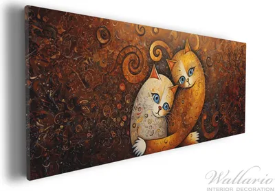 Produktbild von Wallario Premium Leinwandbild Malerisches Katzenduo in Größe 30 x 75 cm