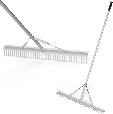 Produktbild von GOPLUS Gartenrechen, Rechen mit 92cm Arbeitsbreite, 36 Zinken & 170cm Stiel, Laubrechen leicht aus Aluminium, Rasenrechen Planierrechen Harke, Gartenwerkzeug für Laub, Rasen & Kies