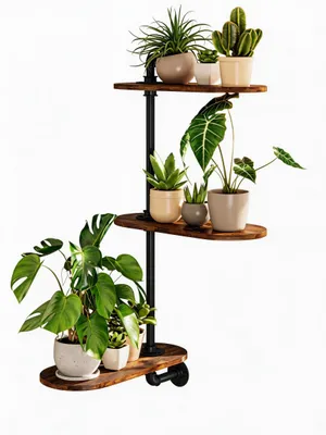 Produktbild von Bamworld 3-stufiges drehbares Fensterpflanzregal, Holzbeschlag, industrieel, für Pflanzenfreunde, Geschenkidee, Urfarbe