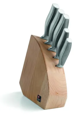 Messerblock 5-teilig, rostfreier Stahl, Naturkautschukholz
