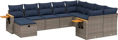 Produktbild von vidaXL 10-tlg. Garten-Sofagarnitur mit Kissen Grau Poly Rattan