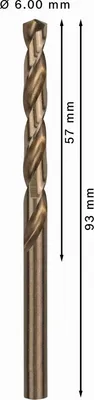 Imagen del producto de Broca para metal, acero rápido con cobalto, estándar, 6 x 57 x 93 mm