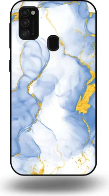 Produktbild von Smartphonica Handytasche passend für Samsung Galaxy M21 mit Hellblau Gold Marmor Print - TPU Backcover Case Hellblau Gold Marmor Design