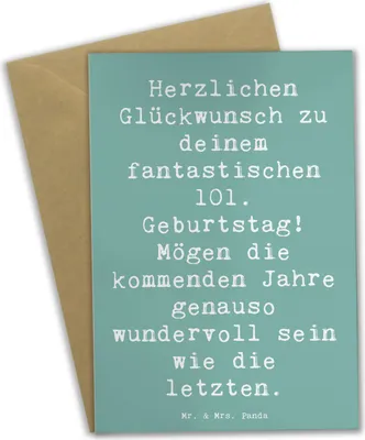 Produktbild von Mr. & Mrs. Panda Grußkarte Spruch 101. Geburtstag - Meeresbrise - Geschenk, Erinnerungen, osterkarte, glückwunschkarten, freudige Überraschungen, Alter, Happy Birthday
