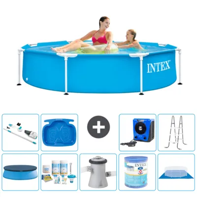 Produktbild von Intex-Schwimmbecken mit rundem Rahmen – 244 x 51 cm – Blau – im Lieferumfang enthalten Abdeckung - Wartungspaket - Filterpumpe für Schwimmbad - Filter - Bodenplane - Staubsauger