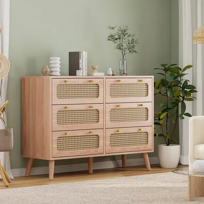 Produktbild von Moderne Holzkommode mit 5-6 Schubladen und Rattan