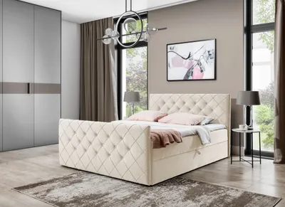Produktbild von Boxspringbett LENKA – 160x200, Cremefarbe + GRATIS Topper