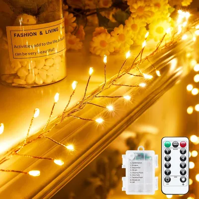 Feuerwerkslichter 6,1 m 200 LEDs warmweiß batteriebetrieben mit Fernbedienung