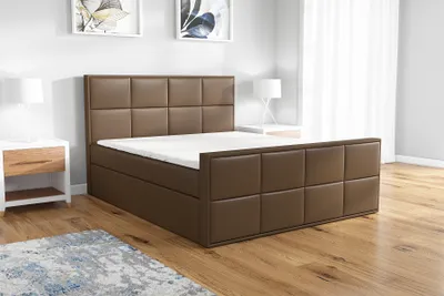 Produktbild von Boxspringbett BARD 160x200 mit 2 Bettkästen, Bonell-Matratze und Topper. Farbe:  Dunkelbraun.