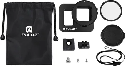 Immagine prodotto di Gabbia di protezione della telecamera Guscio di alloggiamento in lega di alluminio CNC con telaio di assicurazione e lente UV per GoPro HERO8 Nero