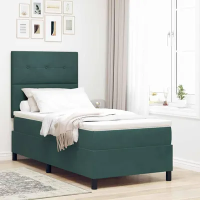 Obrázok produktu pre Maison Exclusive – LED boxspringová posteľ s čelom, tmavozelená, 90 x 190 cm, zamat