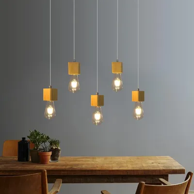 Image de ZMH Lampe suspendue 5 flammes en bois Lampe de table 150cm Hauteur réglable Lampe suspendue avec douille E27 pour salle à manger Cuisines Salon Restaurant Café