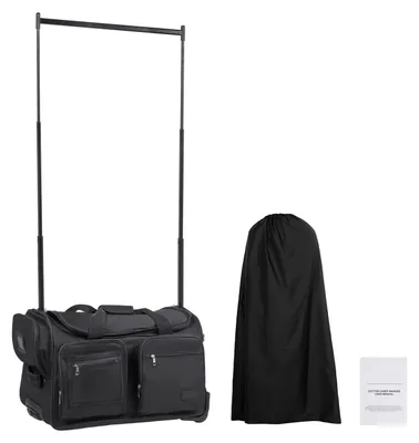 Immagine prodotto di Borsa da ballo SucceBuy con appendiabiti, 620x450x380 mm, valigia con rotelle, porta USB, asta appendiabiti regolabile e tenda parasguardo, perfetta per viaggi e competizioni, nero opaco
