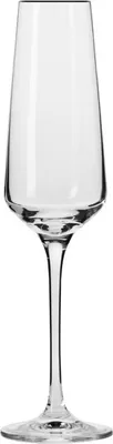 A clear, professional studio shot of a single champagne flute.