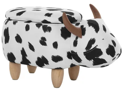 Produktbild von BELIANI Tierhocker Schwarz Weiß Polyester Baumwolle Gummibaumholz 35 x 32 x 60 cm Modern Lederoptik Kuh Praktisch Deckel Kindermöbel Kinderzimmer