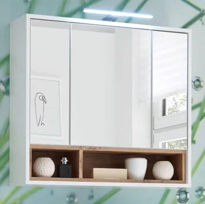 Obrázek produktu pro Zrcadlová skříňka MILANO včetně LED osvětlení bílá / divoký dub